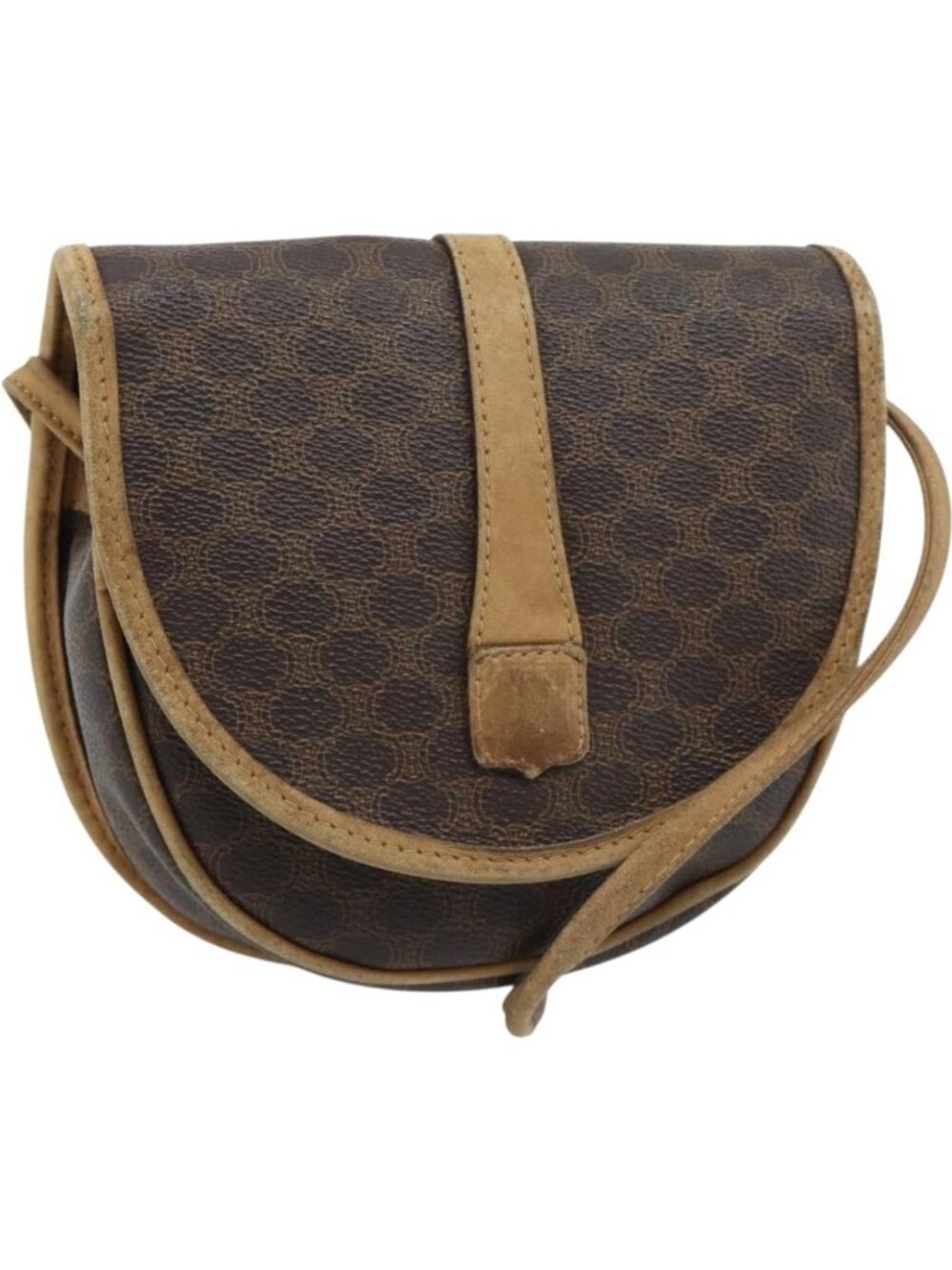 CELINE Macadam Canvas Shoulder Bag PVC Leather Brown Gold